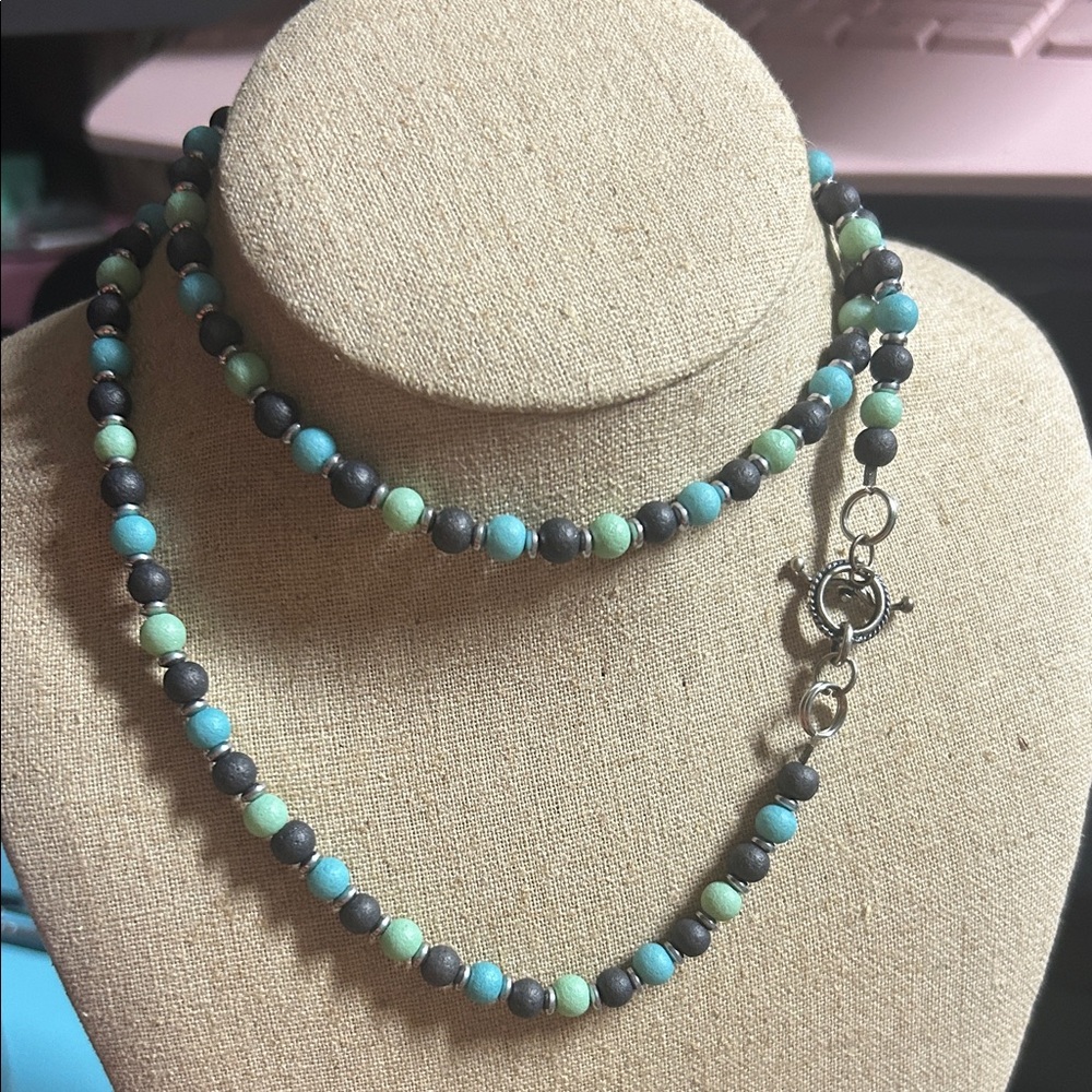 Handmade‎ Turquoise & Mint Bead Necklace Single Strand Toggle Clasp